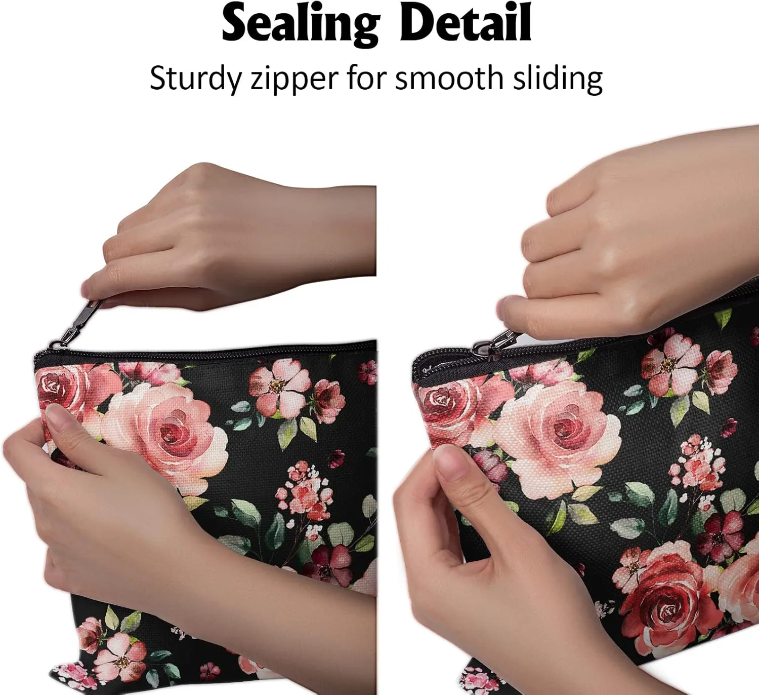 Cafl Floral Makeup Bag Flower Cosmetic Bag Zipper Pouch Large Toiltry Bag Travel Linen Make Up Organizer for Purse for Women 10×8Inch