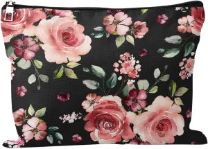 Cafl Floral Makeup Bag Flower Cosmetic Bag Zipper Pouch Large Toiltry Bag Travel Linen Make Up Organizer for Purse for Women 10×8Inch