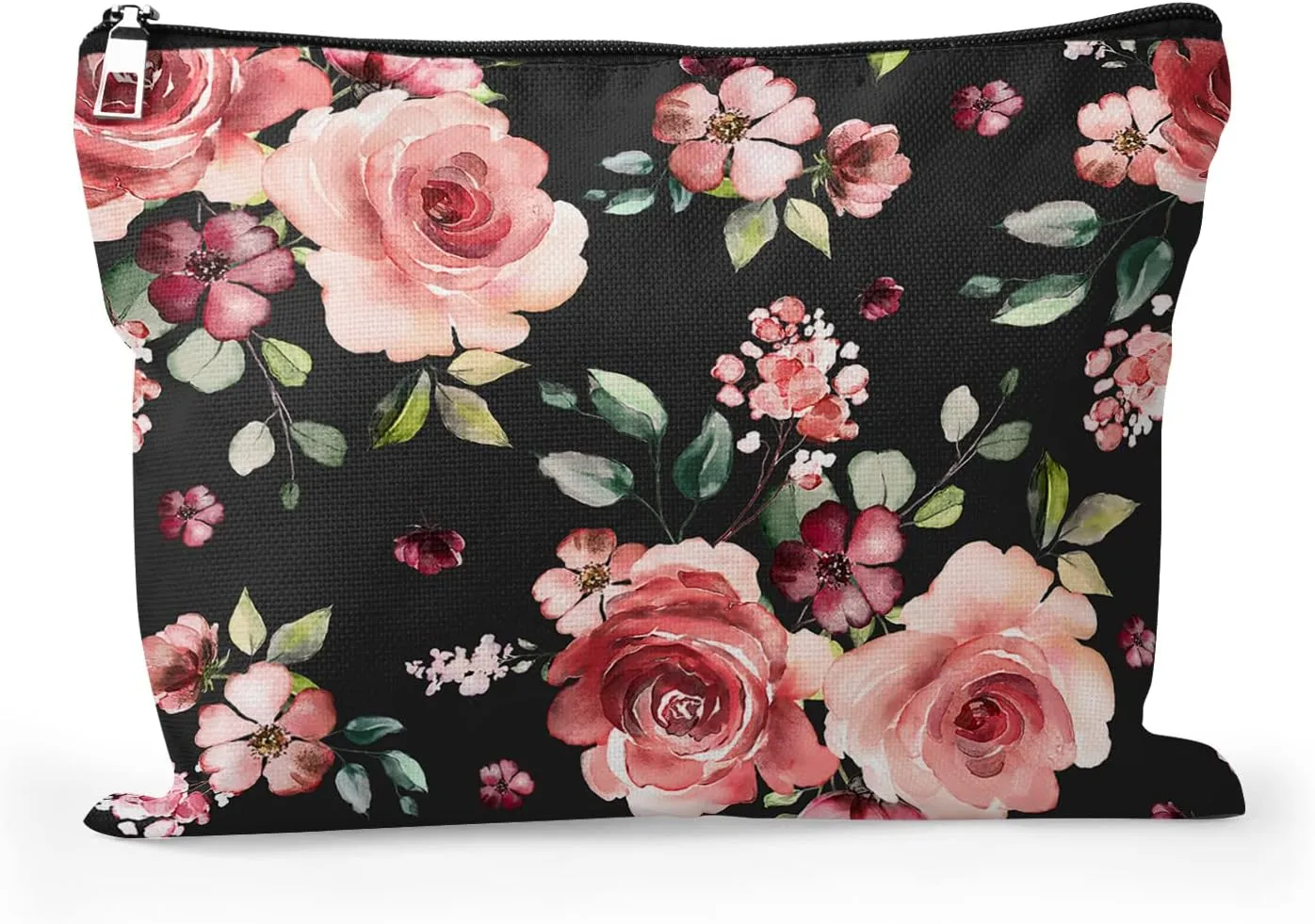 Cafl Floral Makeup Bag Flower Cosmetic Bag Zipper Pouch Large Toiltry Bag Travel Linen Make Up Organizer for Purse for Women 10×8Inch
