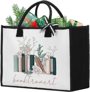 Canvas Book Tote Bag for Woman Book Lover Christmas Woman's Mother's Day Birthday Gifts for Women Librarian Bookish Gifts for Readers, Light Colors Floral Book Trovest Tote Bag