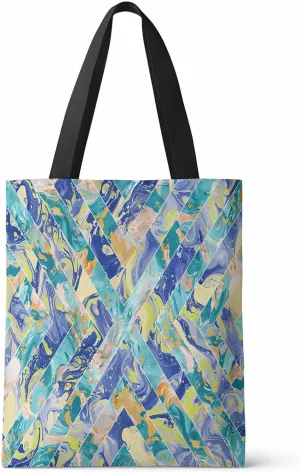 Canvas Tote Bag Blue Turquoise Marble Abstract Geometric Contemporary Art Reusable Grocery Bags Shoulder Bag for Gym Work