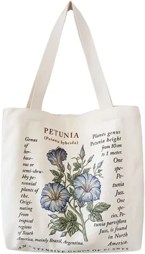 Canvas Tote Bag, Zippered Tote Bag with Interior Pocket, Floral By Shoulder Tote Bag, Retro Large-Capacity Tote Bag