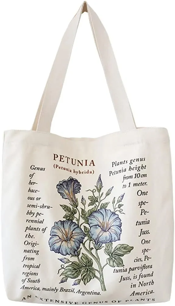 Canvas Tote Bag, Zippered Tote Bag with Interior Pocket, Floral By Shoulder Tote Bag, Retro Large-Capacity Tote Bag
