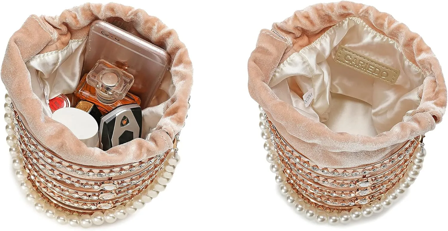 CARIEDO Evening Handbag Women Clutch Purses with Pearl Diamonds for Wedding Prom Birthday Party Dinner Accessories