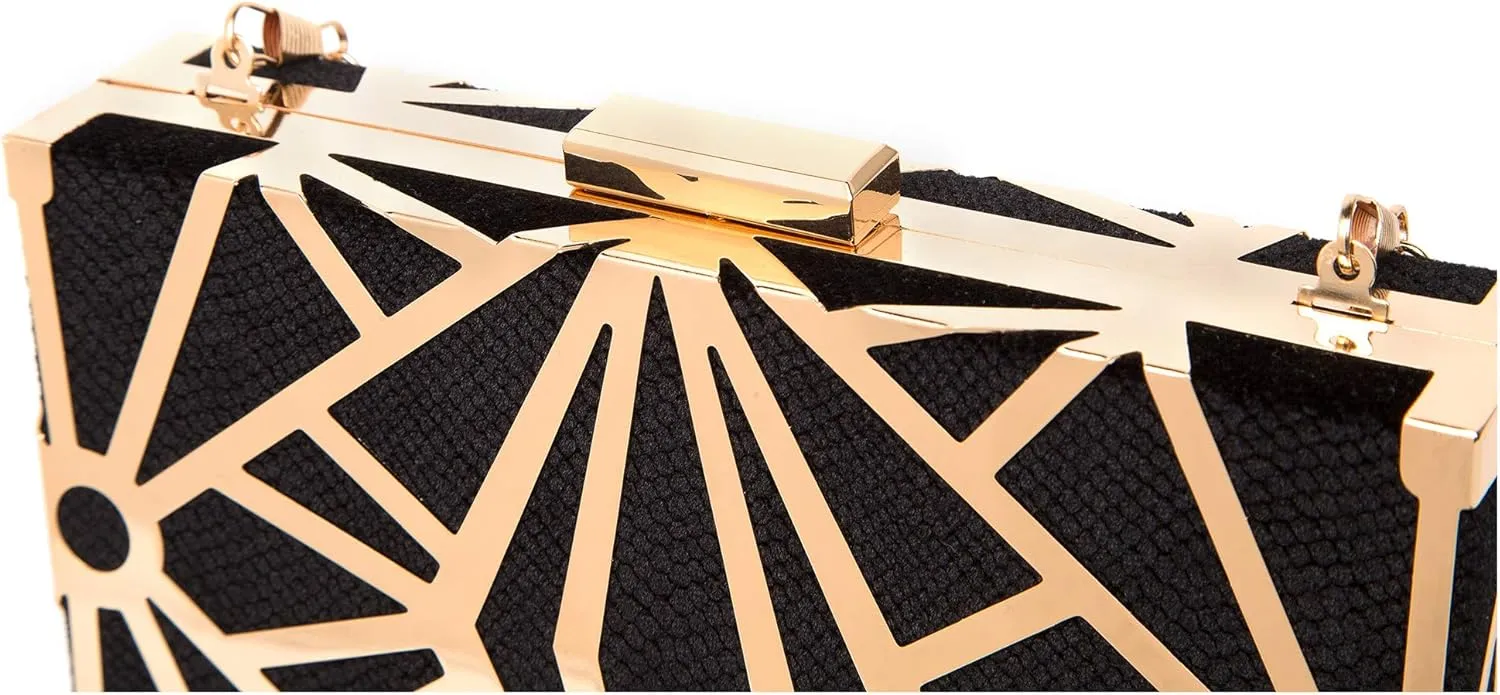 CARIEDO Women Evening Bag Elegant Clutch Purse Exquisite Velvet Metal Hollow out Handbags Prom Wedding Party (black)