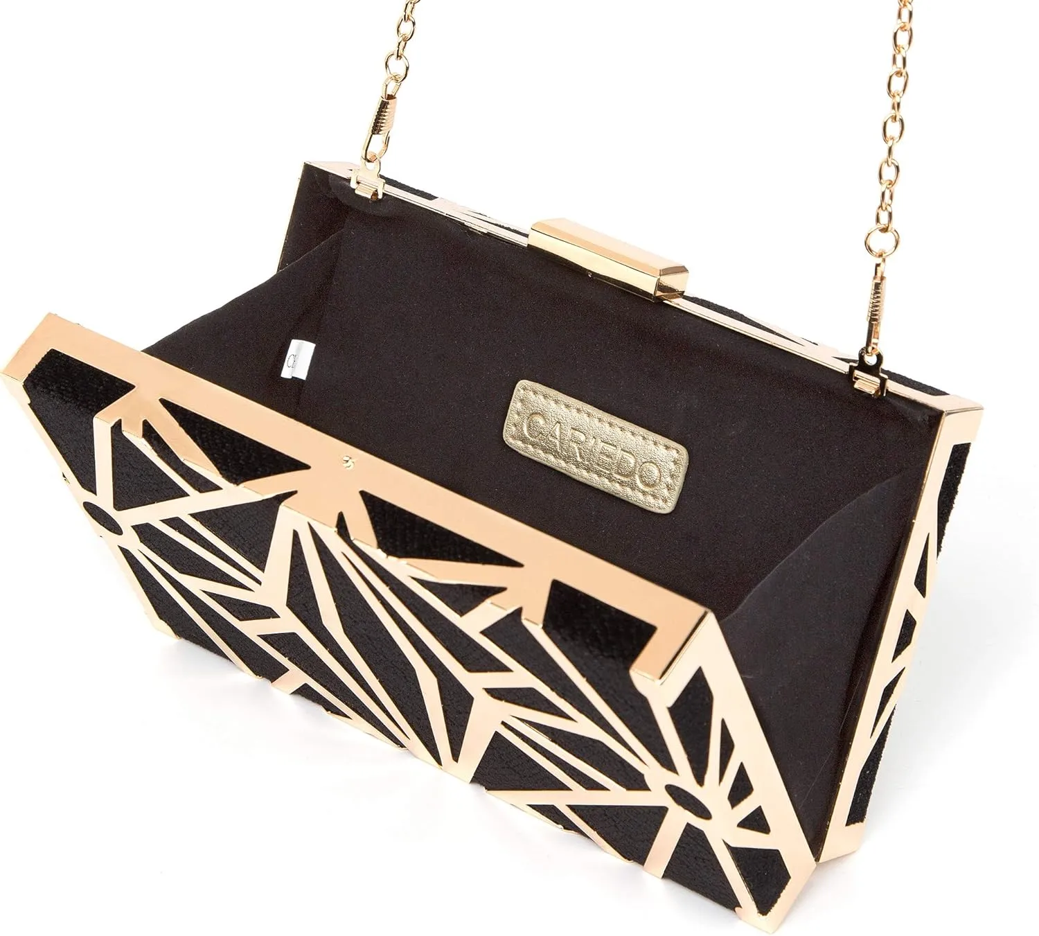 CARIEDO Women Evening Bag Elegant Clutch Purse Exquisite Velvet Metal Hollow out Handbags Prom Wedding Party (black)