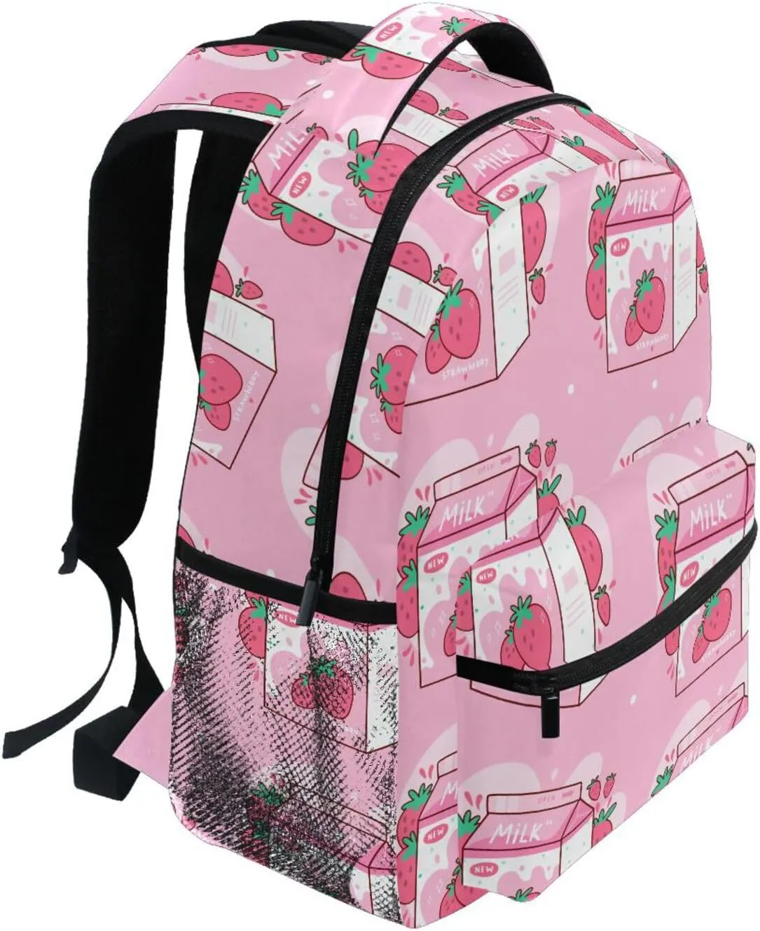 Carton Strawberry Milk Boys Girls Kids School Backpacks Bookbag, School Bag Travel Backpack Daypack