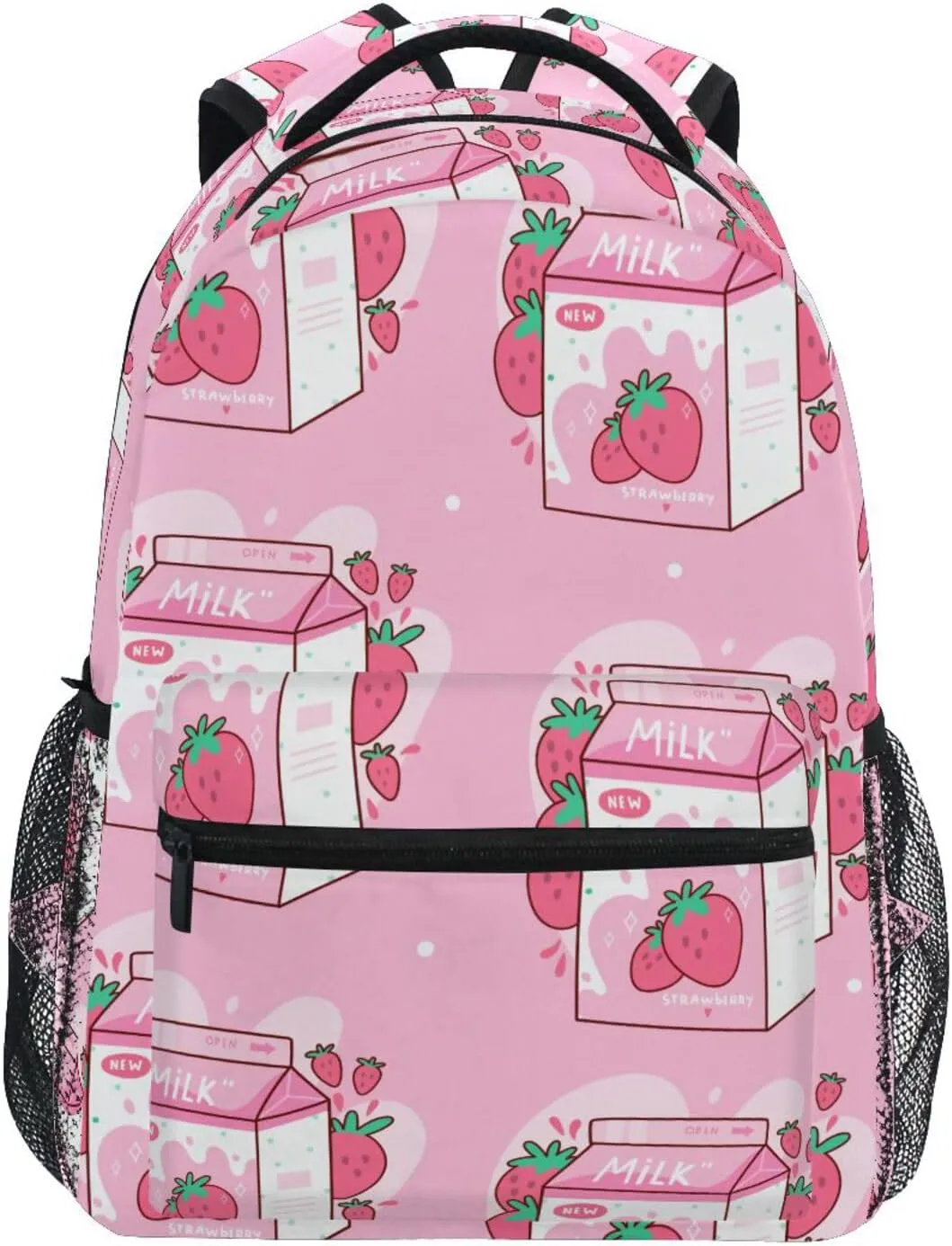 Carton Strawberry Milk Boys Girls Kids School Backpacks Bookbag, School Bag Travel Backpack Daypack