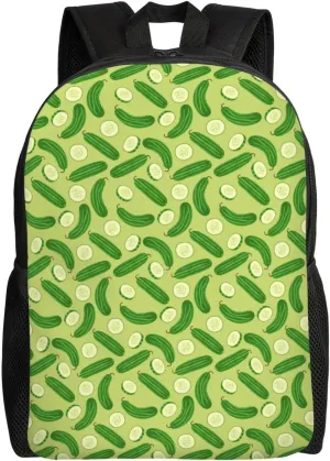 Cartoon Cucumber Pattern Backpack for Women Men Worker Teacher Business Travel Backpacks Shoulders Bag Daypack Bookbag with Mesh Pockets