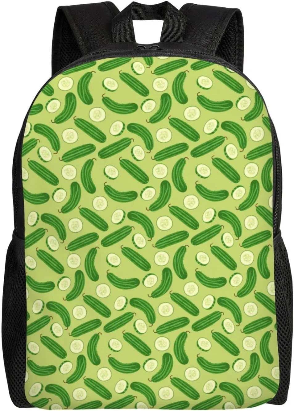 Cartoon Cucumber Pattern Backpack for Women Men Worker Teacher Business Travel Backpacks Shoulders Bag Daypack Bookbag with Mesh Pockets