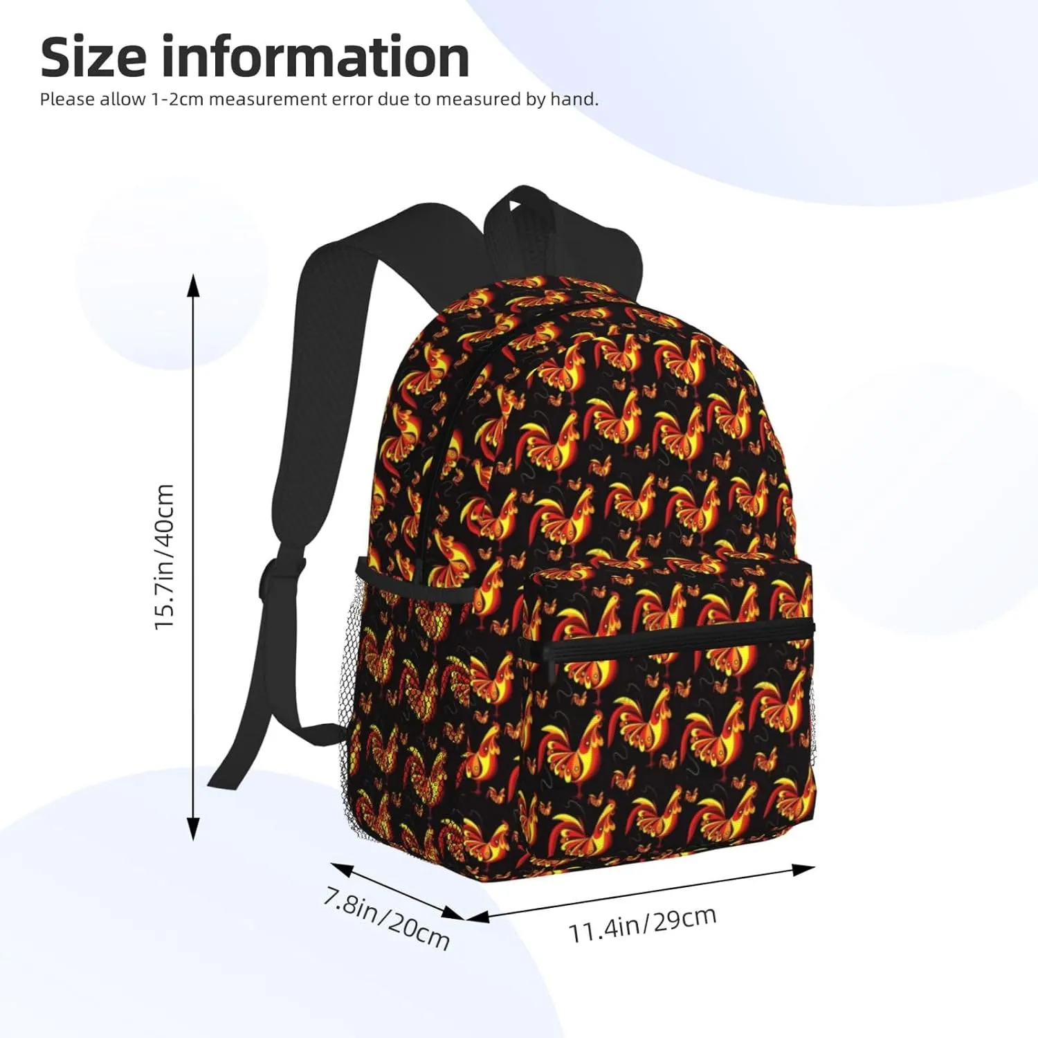 Cartoon Rooster Print Backpack 16 Inch Laptop Backpacks For Women Men Large Bags For Travel Hiking Camping Day Pack Outdoor Daypack