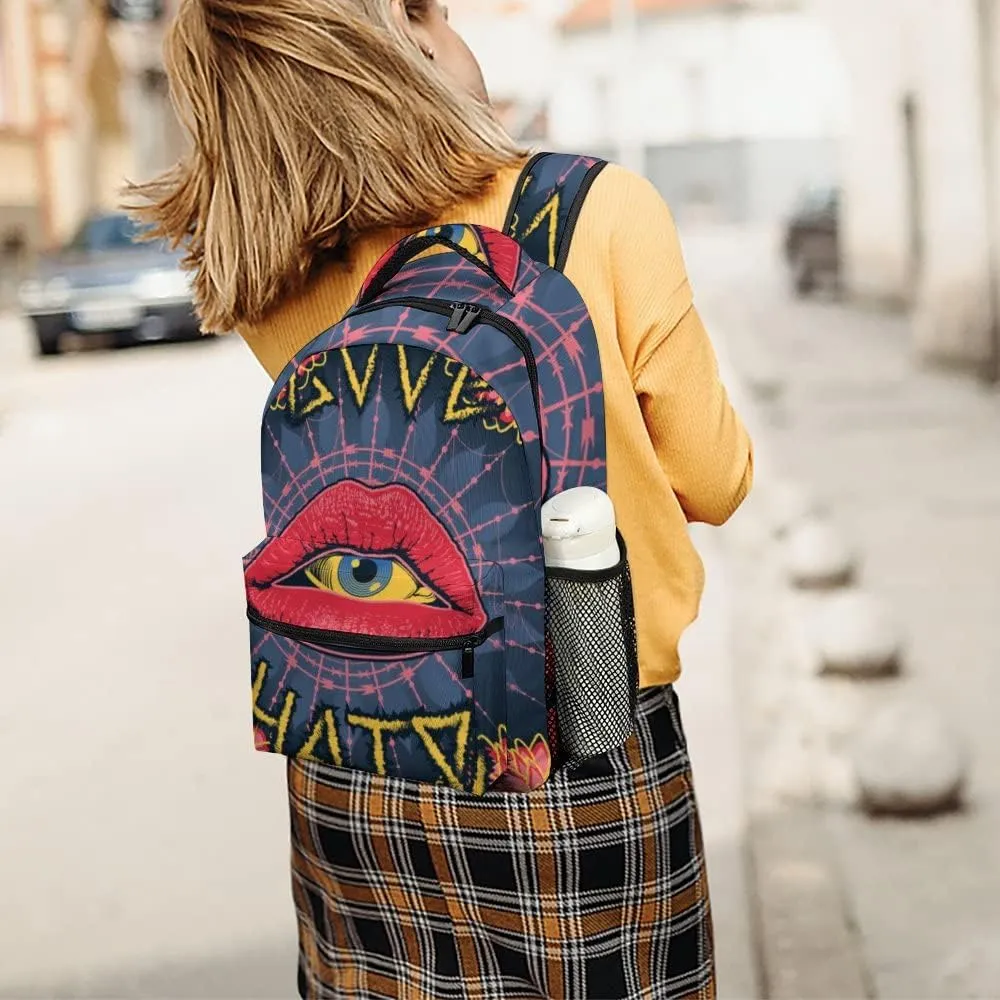 Casual Daypacks Backpacks Laptop Backpack Abstract Flowers Lips Eye Love Work Bussiness School Students Bookbag Travel Hiking Gym Bags Waterproof Lightweight Women Men