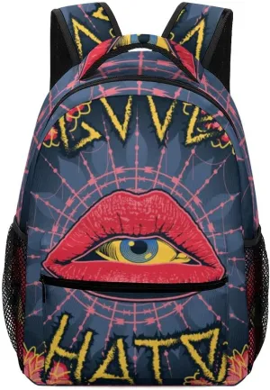 Casual Daypacks Backpacks Laptop Backpack Abstract Flowers Lips Eye Love Work Bussiness School Students Bookbag Travel Hiking Gym Bags Waterproof Lightweight Women Men