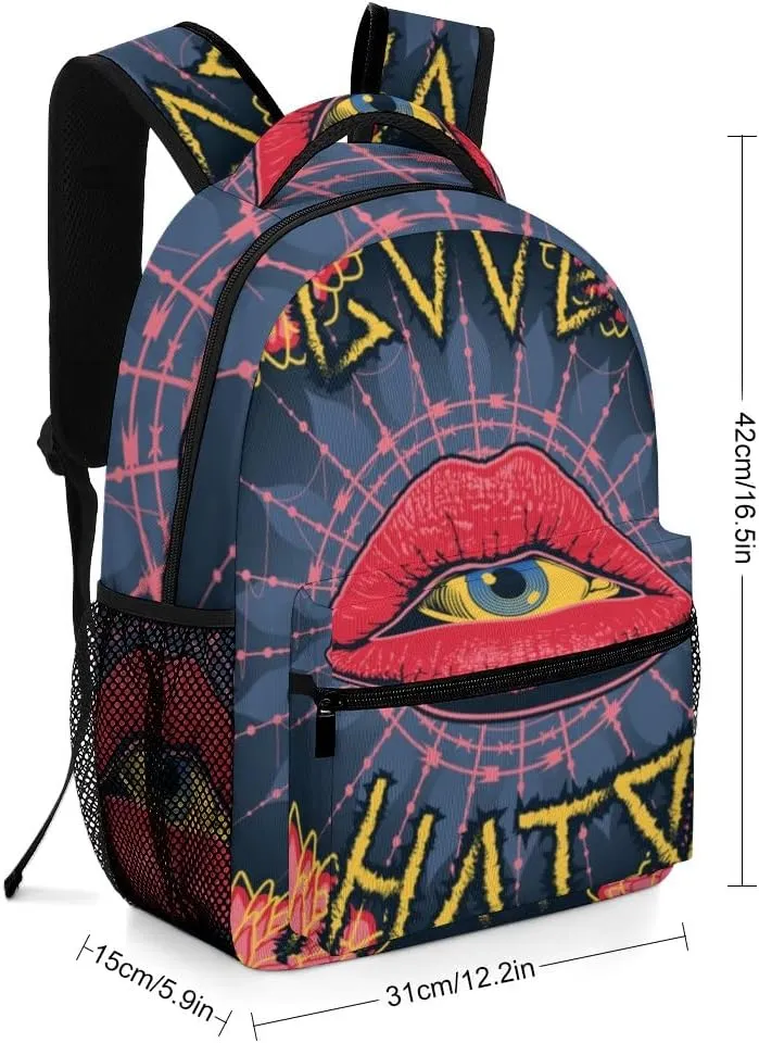 Casual Daypacks Backpacks Laptop Backpack Abstract Flowers Lips Eye Love Work Bussiness School Students Bookbag Travel Hiking Gym Bags Waterproof Lightweight Women Men