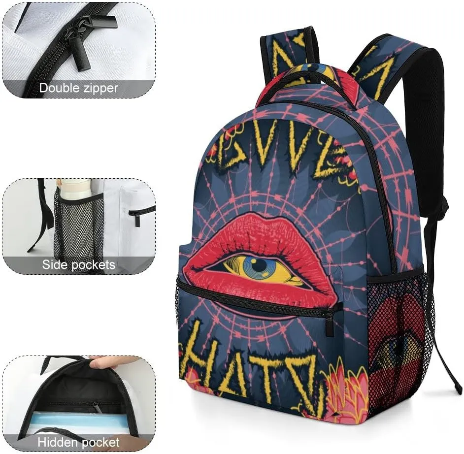 Casual Daypacks Backpacks Laptop Backpack Abstract Flowers Lips Eye Love Work Bussiness School Students Bookbag Travel Hiking Gym Bags Waterproof Lightweight Women Men