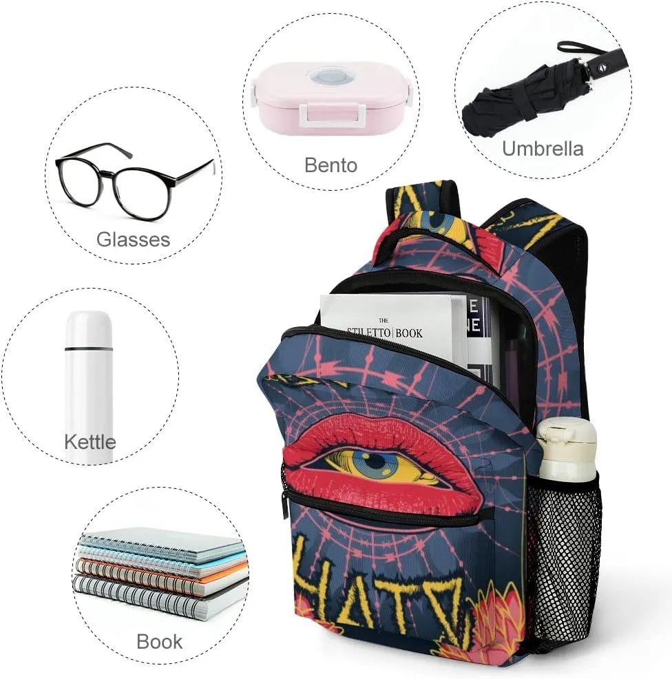 Casual Daypacks Backpacks Laptop Backpack Abstract Flowers Lips Eye Love Work Bussiness School Students Bookbag Travel Hiking Gym Bags Waterproof Lightweight Women Men