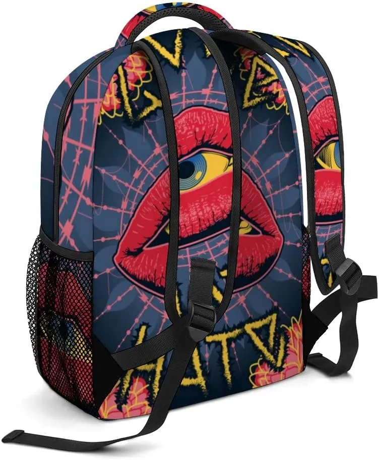 Casual Daypacks Backpacks Laptop Backpack Abstract Flowers Lips Eye Love Work Bussiness School Students Bookbag Travel Hiking Gym Bags Waterproof Lightweight Women Men