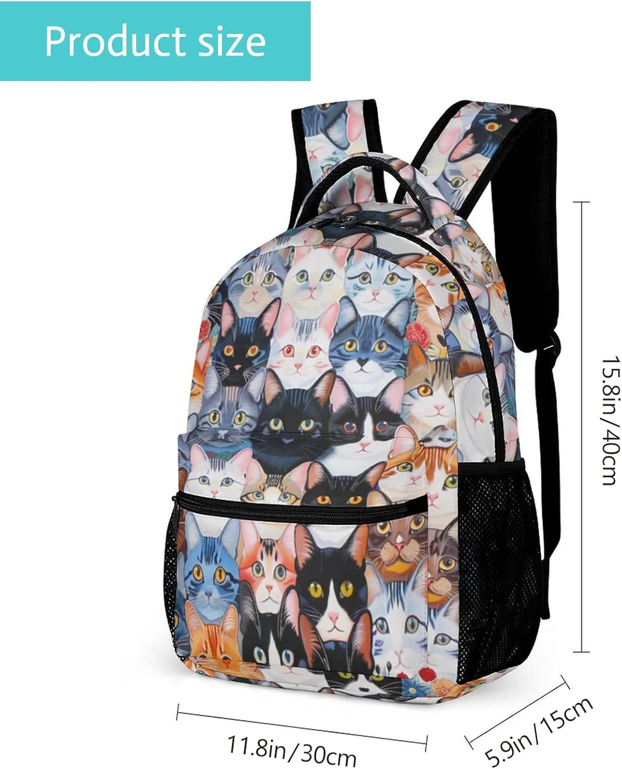 Cat Backpack for Girls, Girls Backpacks for Kids, Cute Colorful Kitty Cat Bookbag, Funny Animal Pattern Kids Backpack, Large Capacity Middle Schoolbag Elementary Student Bookbag, 16 Inch