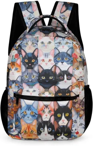Cat Backpack for Girls, Girls Backpacks for Kids, Cute Colorful Kitty Cat Bookbag, Funny Animal Pattern Kids Backpack, Large Capacity Middle Schoolbag Elementary Student Bookbag, 16 Inch