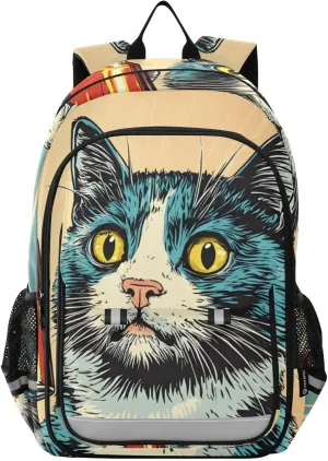 Cat Soda Funny Backpack for Women Men Travel Laptop Backpacks Daypack Book Bag Daypack with Reflective Strip 12.9” × 17.7”