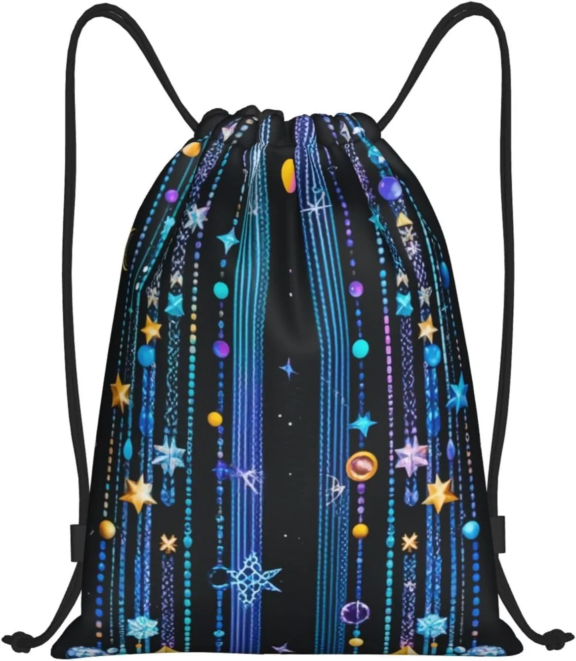 Celestial Cascade Print Drawstring Backpack, Sport Storage Polyester Bag for Women Men Gym, Travel Swimming
