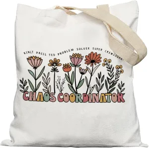 Chaos Coordinator FLoral Tote Bag, Thank you Gifts for Coworkers, Appreciation Gifts for Women Boss Lady Manager Supervisor,Reusable Grocery Bags Shopping Bags