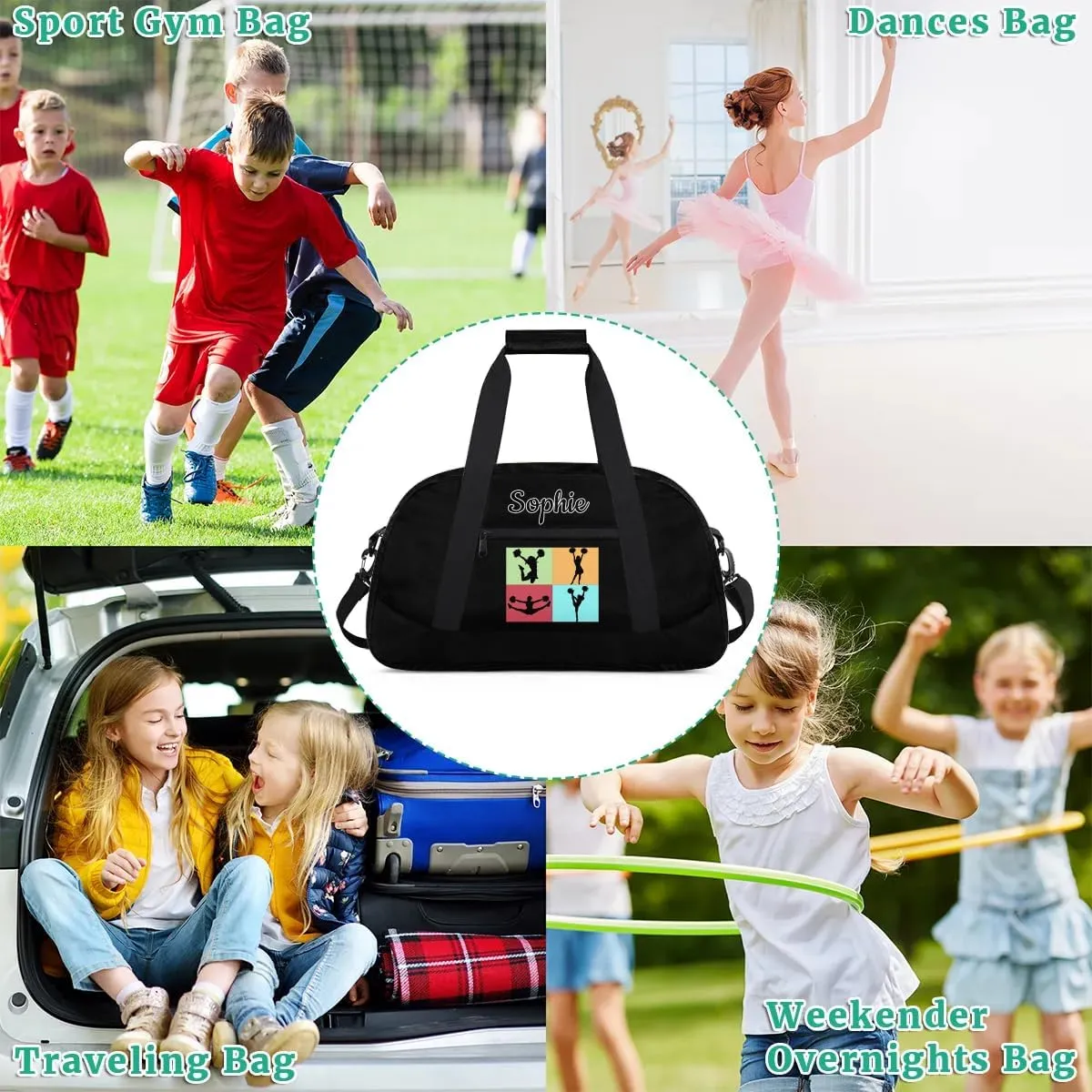 Cheer Custom Name Gym Bag Cheerleader Personalized Sport Duffel Bag Training Bag Carry On Overnight Weekender Travel Tote Bags, Black