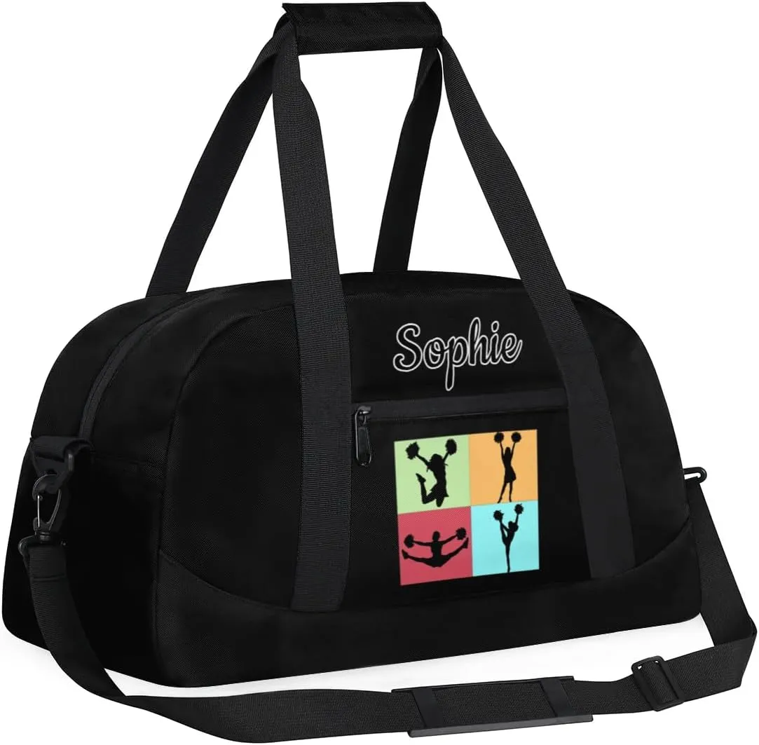 Cheer Custom Name Gym Bag Cheerleader Personalized Sport Duffel Bag Training Bag Carry On Overnight Weekender Travel Tote Bags, Black