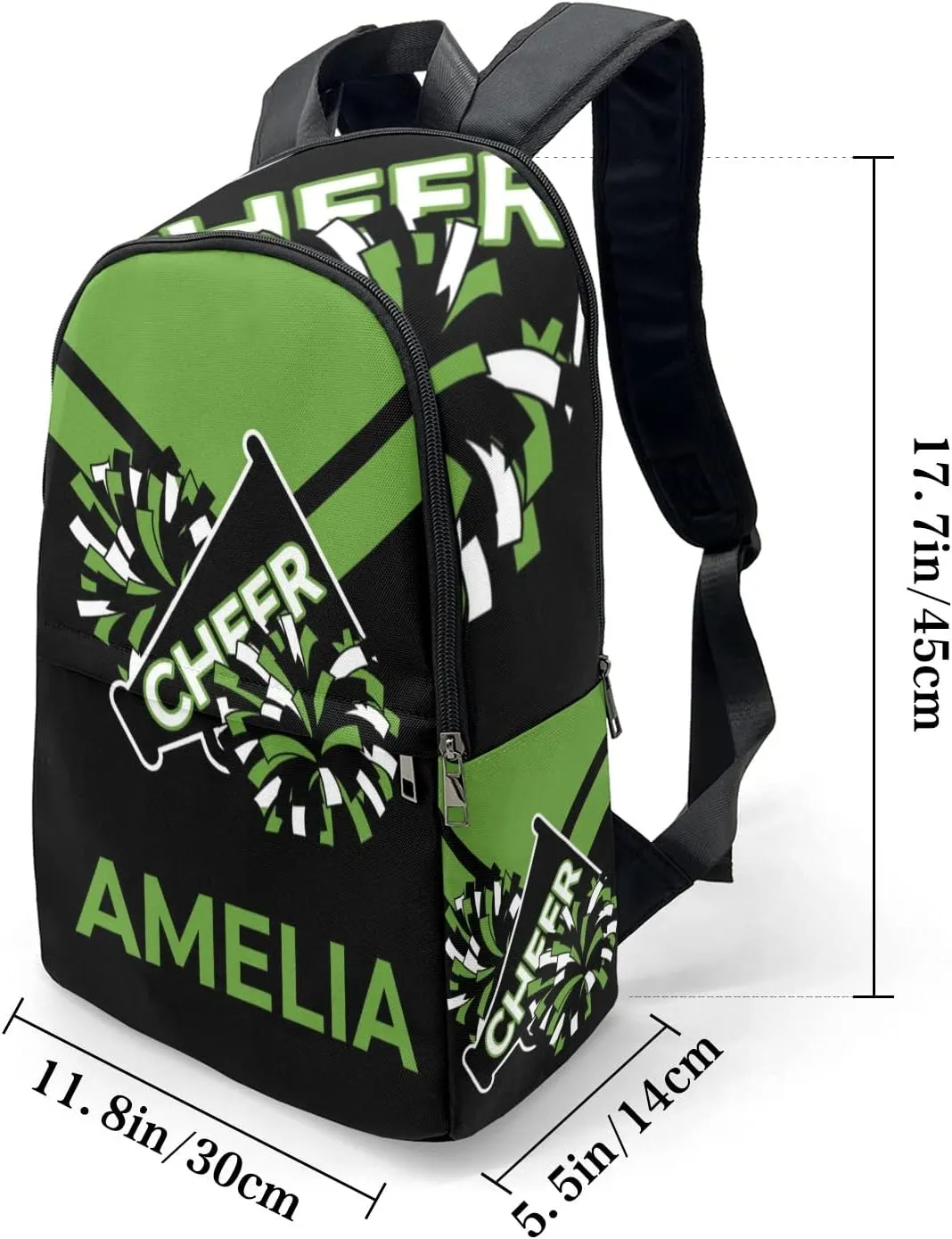 Cheerleader Green 1 Personalized Backpack for Teen Boys Girls,Custom Travel Backpack Bookbag Casual Bag Name Gift