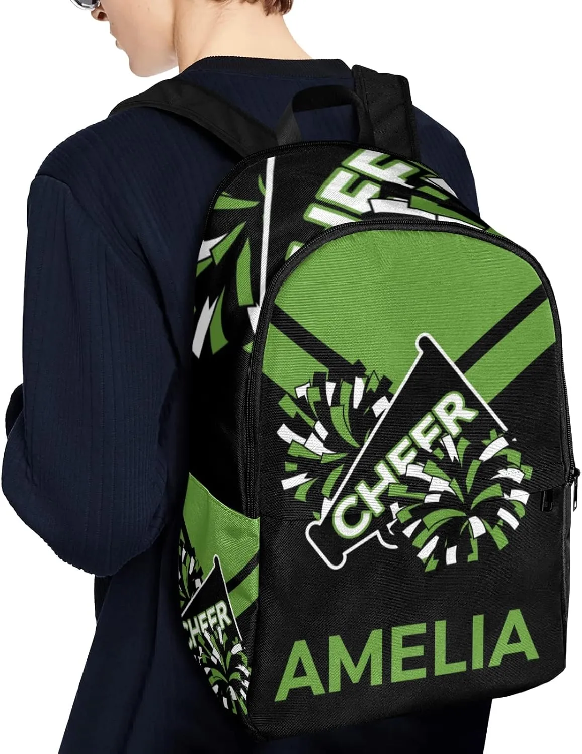 Cheerleader Green 1 Personalized Backpack for Teen Boys Girls,Custom Travel Backpack Bookbag Casual Bag Name Gift