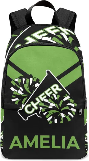 Cheerleader Green 1 Personalized Backpack for Teen Boys Girls,Custom Travel Backpack Bookbag Casual Bag Name Gift