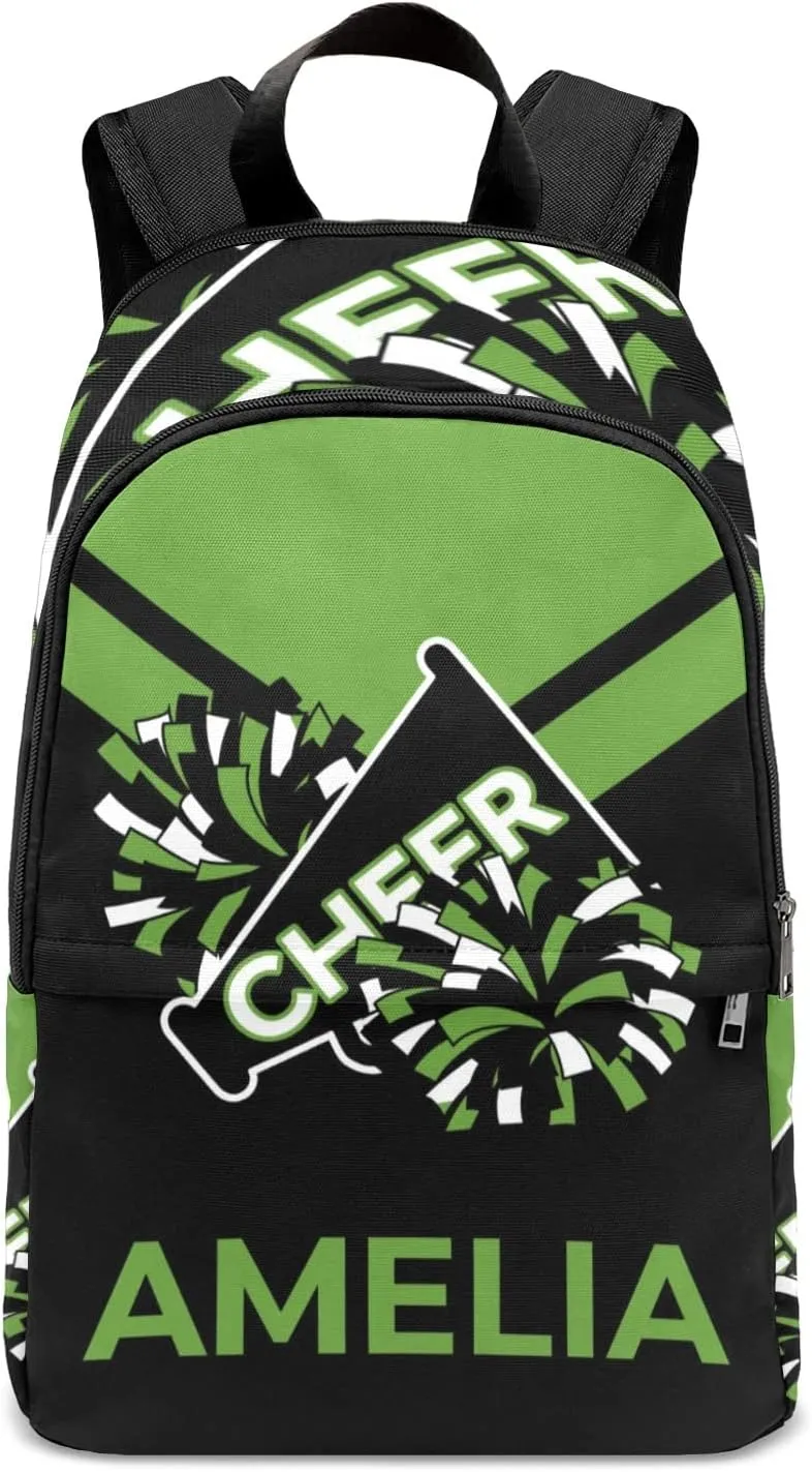 Cheerleader Green 1 Personalized Backpack for Teen Boys Girls,Custom Travel Backpack Bookbag Casual Bag Name Gift