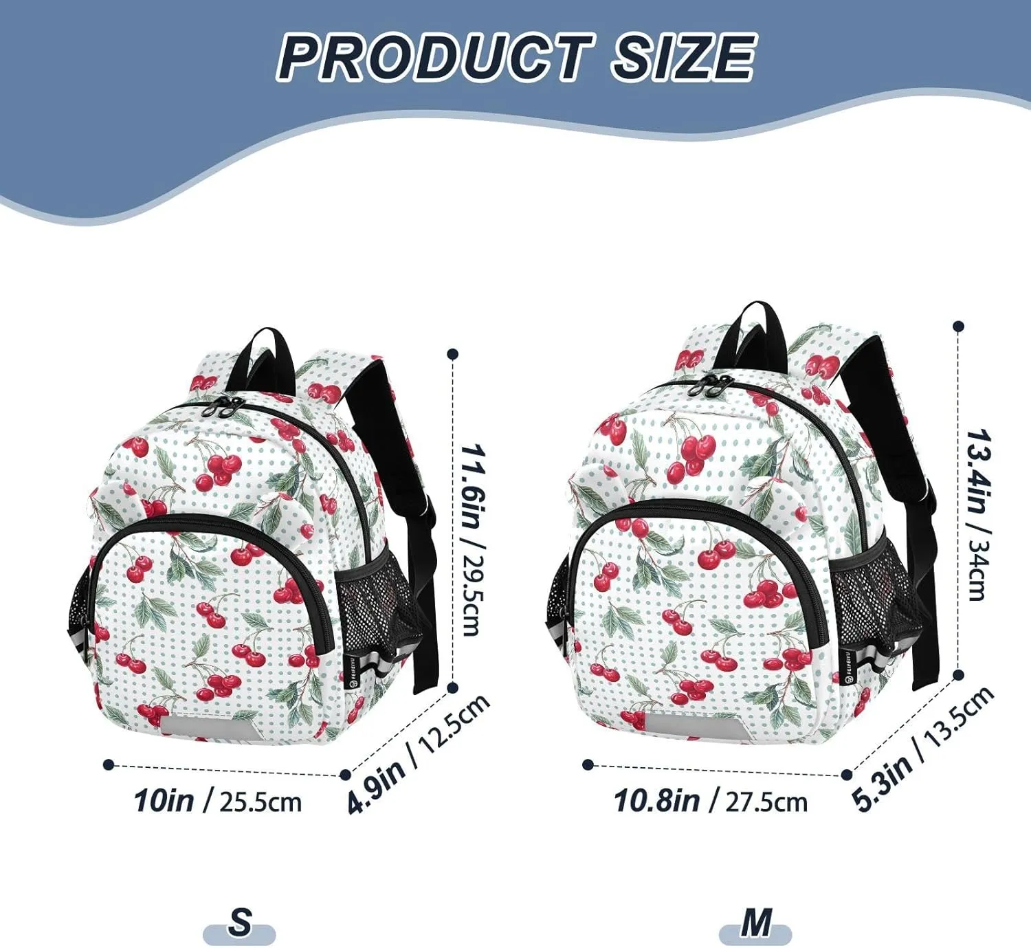 Cherry Dot Preschool Backpack Hand Drawn Painting Daycare Bookbag School Backpack with Traction Rope for Kids 3-6