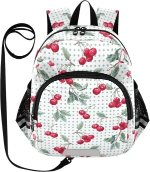 Cherry Dot Preschool Backpack Hand Drawn Painting Daycare Bookbag School Backpack with Traction Rope for Kids 3-6