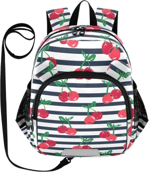 Cherry Preschool Backpack Hand Drawn Daycare Bookbag School Backpack with Traction Rope for Kids 3-6