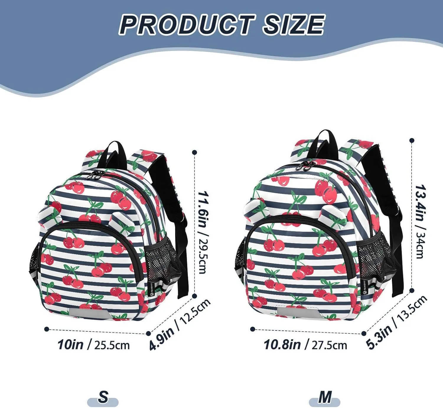 Cherry Preschool Backpack Hand Drawn Daycare Bookbag School Backpack with Traction Rope for Kids 3-6
