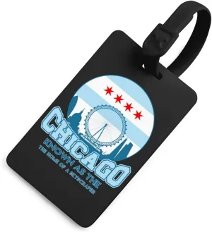 Chicago Skyscraper TPU Luggage Tags for Suitcases Cute Travel Baggage Tag Personalized Identify Labels for Men Women Black-Style