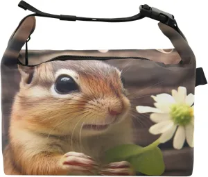 Chipmunk Animal Flower Lunch Bag for Women Portable Lunchbag Lunch Box for Work Cute Cooler Bag Insulated for Adult
