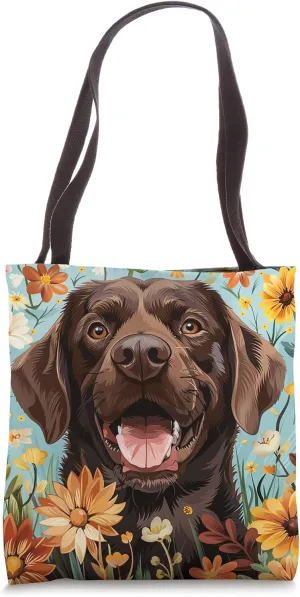 Chocolate Lab Chocolate Labrador Retriever Dog Floral Tote Bag