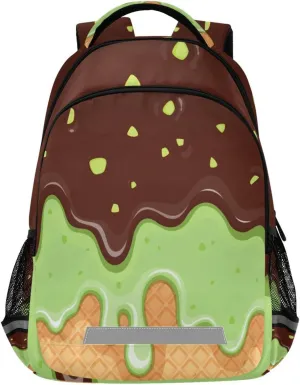 Chocolate Pistachio Ice Cream Backpacks with Chest Strap,Lightweight Bookbags 17 Inch, Casual Daypack Bags