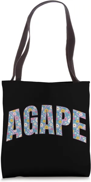 Christian Faith Agape Retro Flowers Design Tote Bag