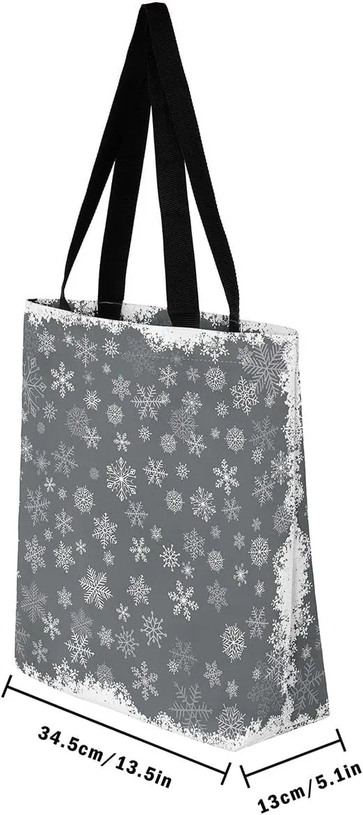 Christmas Canvas Tote Bag,Red Christmas Tree Tote Bag,Winter Magical Snowflake Floral Shopping Grocery Bags