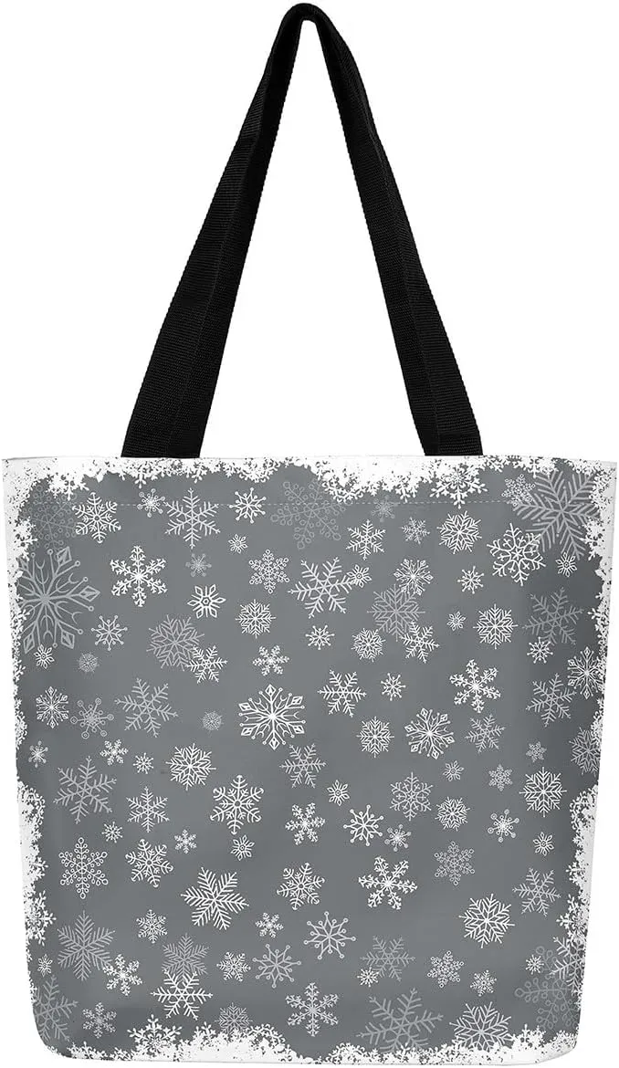 Christmas Canvas Tote Bag,Red Christmas Tree Tote Bag,Winter Magical Snowflake Floral Shopping Grocery Bags