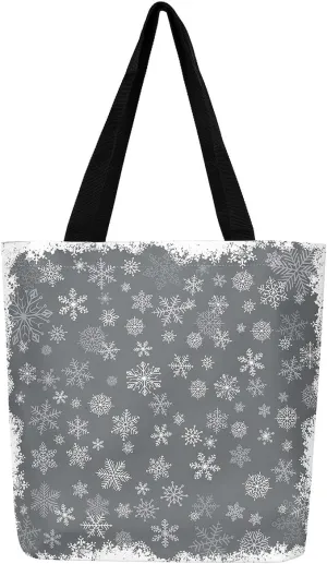 Christmas Canvas Tote Bag,Red Christmas Tree Tote Bag,Winter Magical Snowflake Floral Shopping Grocery Bags