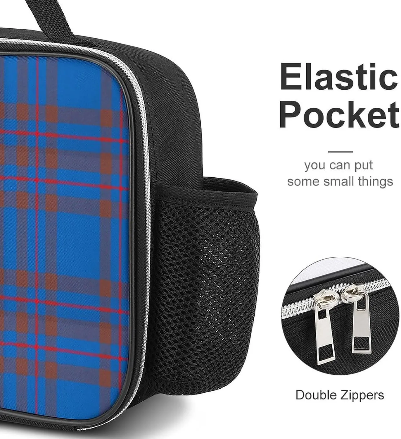 Clan Elliot Tartan Chiffon Detachable Polyester Lunch Bag, Large Capacity Lunch Bag
