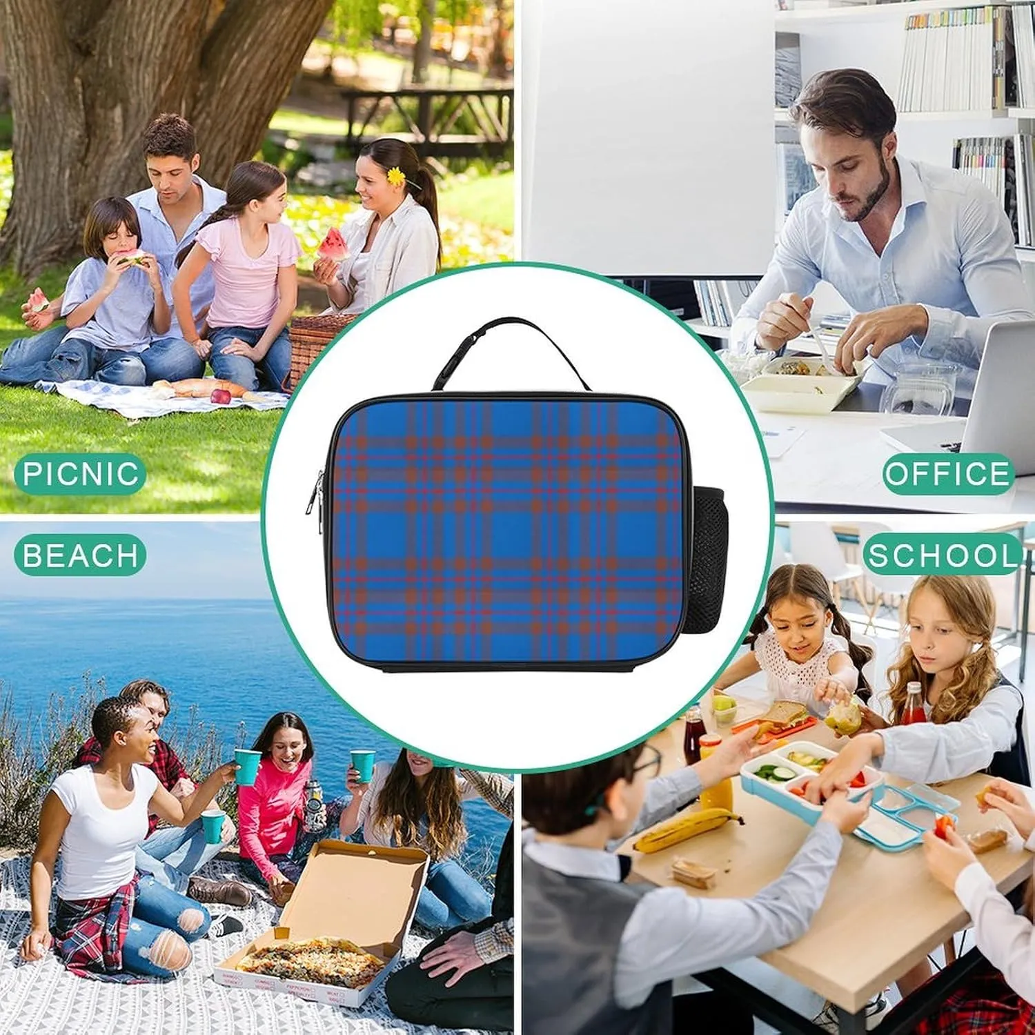 Clan Elliot Tartan Chiffon Detachable Polyester Lunch Bag, Large Capacity Lunch Bag