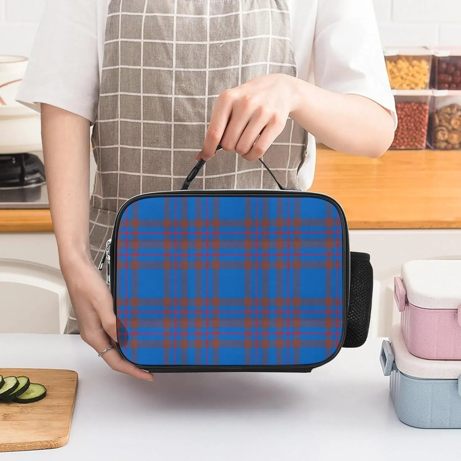 Clan Elliot Tartan Chiffon Detachable Polyester Lunch Bag, Large Capacity Lunch Bag