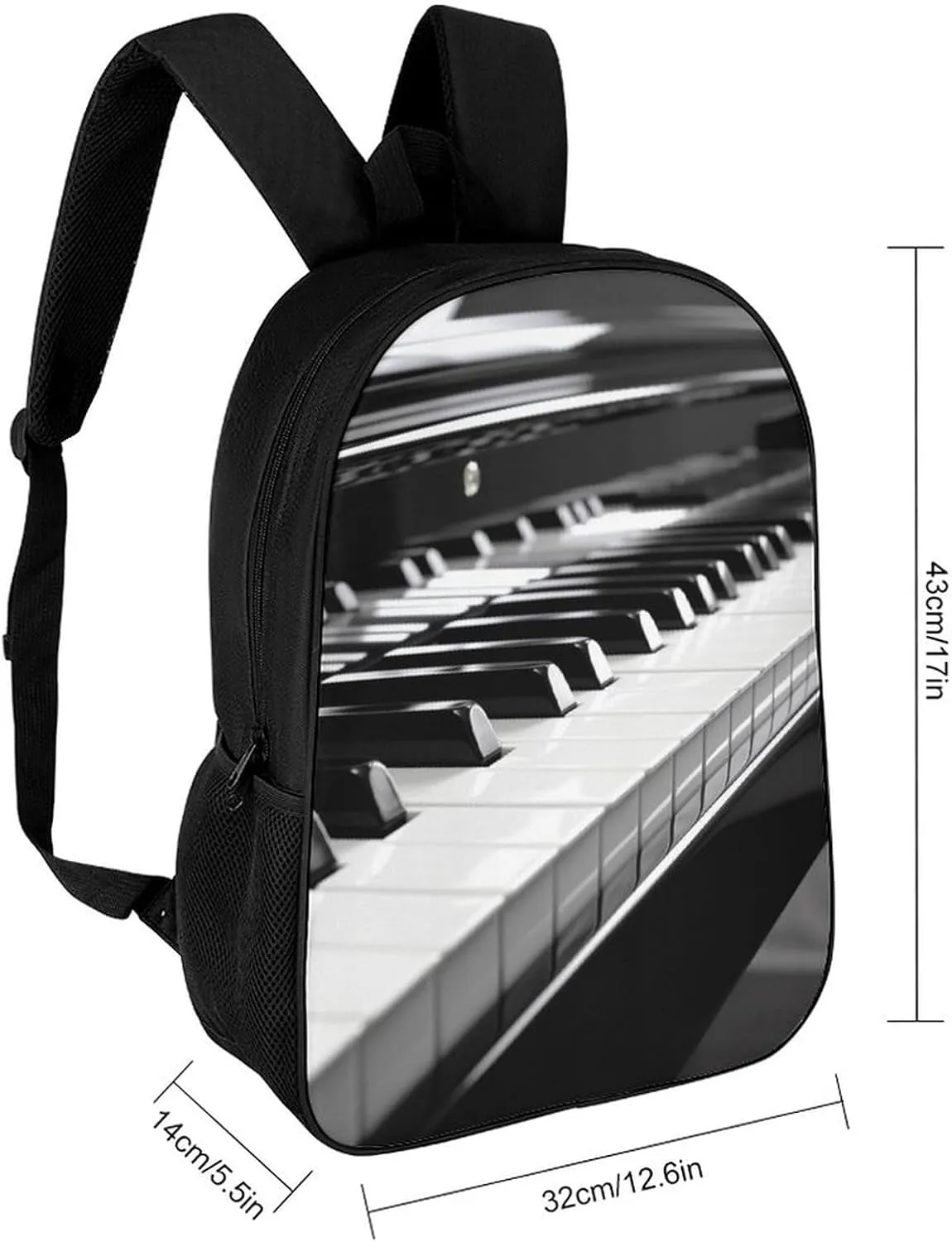 Classic 17 Inch Backpack for Women Men,Black White Piano Print Cute Casual Daypack Backpacks,Basic Light Weight Back Pack,Travel Hiking Work Laptop Backpack
