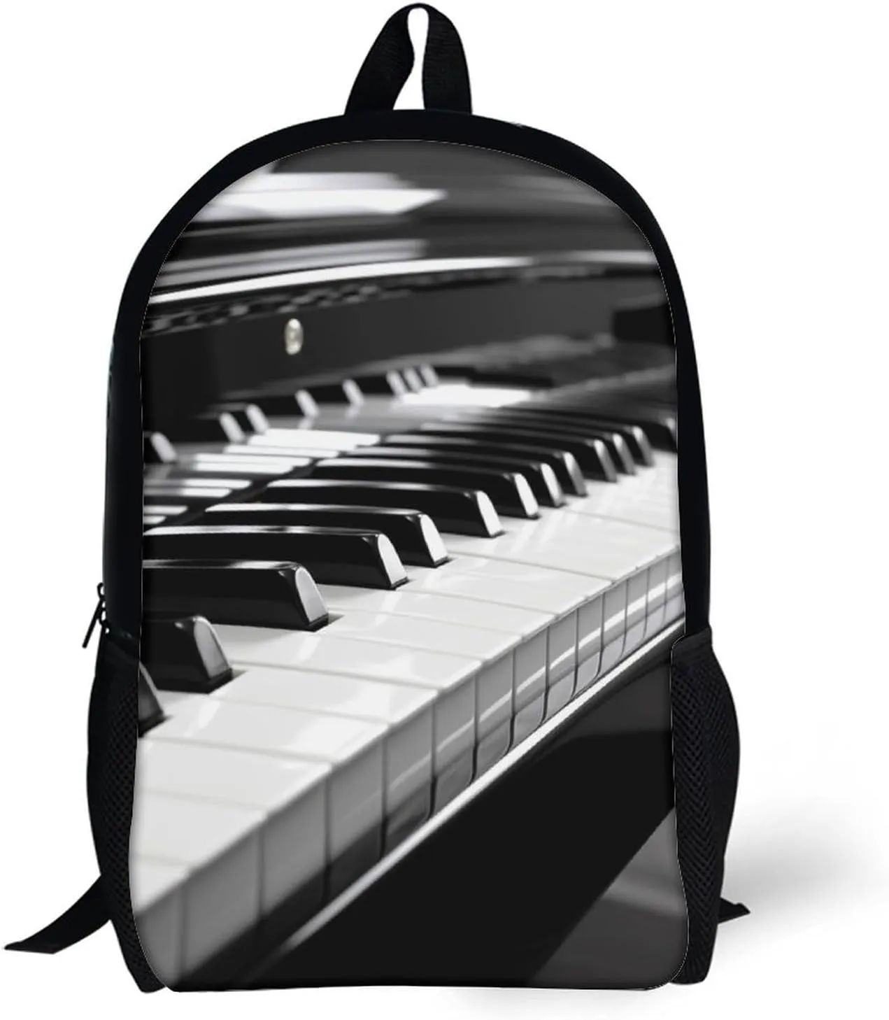 Classic 17 Inch Backpack for Women Men,Black White Piano Print Cute Casual Daypack Backpacks,Basic Light Weight Back Pack,Travel Hiking Work Laptop Backpack