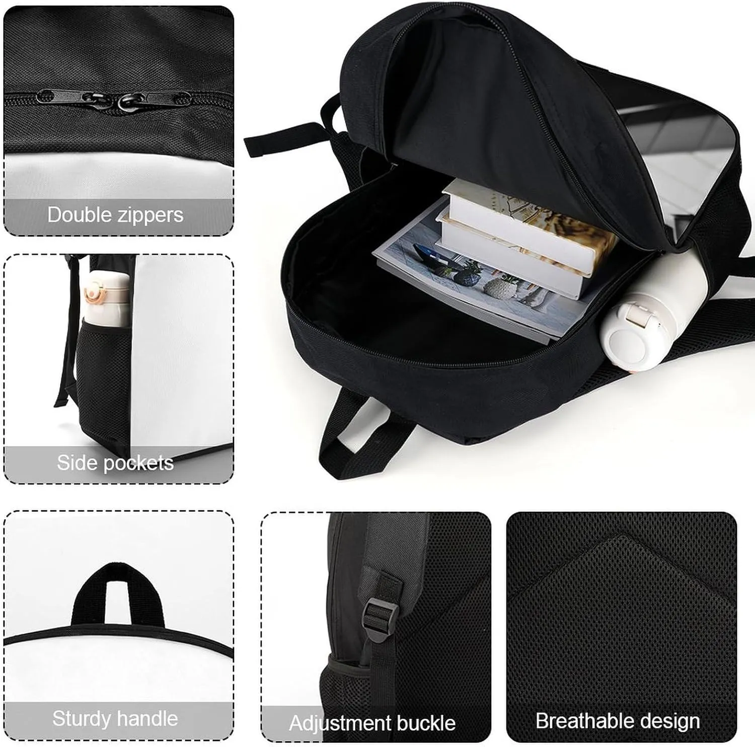 Classic 17 Inch Backpack for Women Men,Black White Piano Print Cute Casual Daypack Backpacks,Basic Light Weight Back Pack,Travel Hiking Work Laptop Backpack